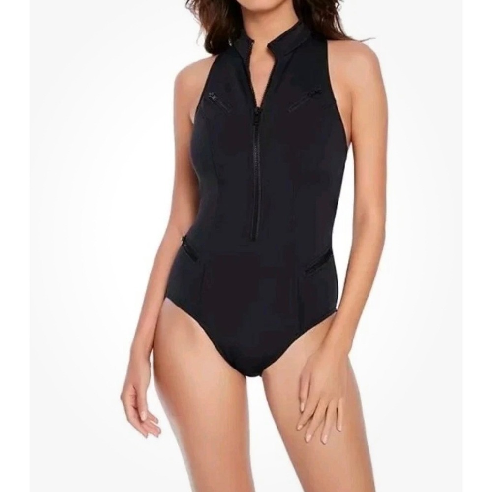 Magicsuit Black Moto Scuba-core One Piece Swimsuit Zip Front High Neck 12
